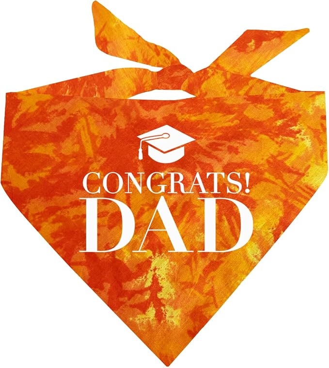 Congrats Dad Dog Bandana | 100% Cotton Tie Dye Triangle | Made in USA | Graduation | College | Senior Year | Family Support | Class of | One Size | Orange Scrunch (420)