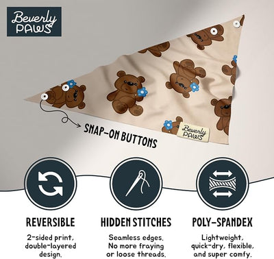 Snap-On Dog Bandana for Small Medium Large Pets, Dogs Cats Adjustable Handkerchief Scarf for Girl & Boy, Funny Cute Puppy Apparel & Accessories (Teddy Bears, X-Large)