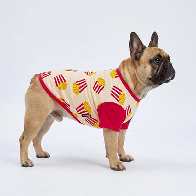 Fitwarm 2 Pack Hot Dogs & French Fries Dog Shirt, Funny Summer Clothes for Small Dogs Boy Girl, Cozy Pet Outfit, Beige, Blue, XS