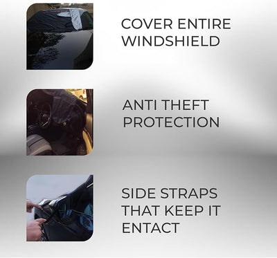 NEEDZ 2in1 Windshield Cover for Sun and Snow | Light Weight 170T Silver Coated Fabric Premium Windshield Protection for Cars, SUVs, Trucks | Secure Fit Waterproof Frost Cover | Large (88"x39")*
