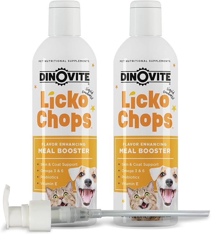 Lickochops for Dog & Cat Supplement Enhanced with Omega-6, 3 Fatty Acids, Probiotics and Vitamin E, 16 oz with Pump
