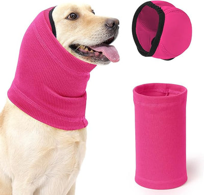 SlowTon Quiet Ears Dog Hoodie - 2 Pcs Ear Wrap Dog Ear Muffs Noise Protection, Anxiety Relief Dogs Hat Calming Hood Head Cover, Pet Headband Ear Protector for Grooming, Force Drying (Pink,L)