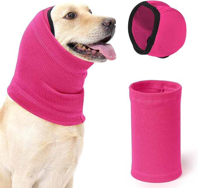 Quiet Ears Dog Hoodie - 2 Pcs Ear Wrap Dog Ear Muffs Noise Protection, Anxiety Relief Dogs Hat Calming Hood Head Cover, Pet Headband Dogs Ear Protector for Grooming, Force Drying (Pink,M)