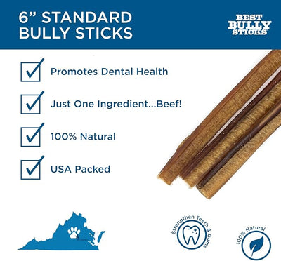 Best Bully Sticks 6 Inch Bully Sticks for Dogs - 8 oz (Pack of 1) - Natural Grass-Fed Dog Treats Large Breed, Grain and Rawhide-Free, Perfect for Medium or Large Canines