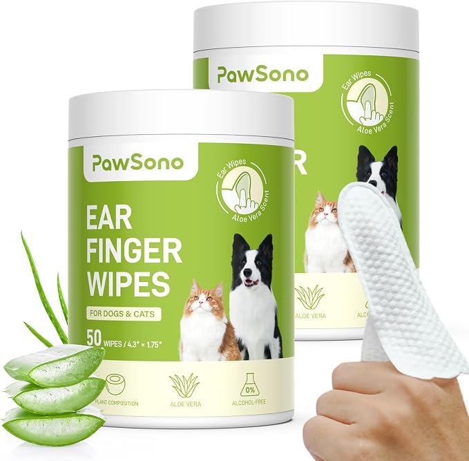 Ear Finger Wipes Eye Wipes for Dogs & Cats, Thicker Dog Ear Cleaner Wipes, Natural Relief Cat Ear Cleaner Dog, Pet Health Supplies for Dog Kitten Small Animal, Aloe Scent Deodorizing - 100 P