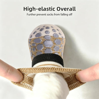 PUPTECK Anti-Slip Dog Socks with Double Sides for Small Medium Large Dogs Hardwood Floors Prevents Licking, Dog Shoes for Hot Pavement Traction Control Paw Protector for Senior Dogs, Striped Khaki L