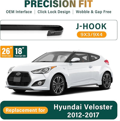 Windshield Wiper Blades Replacement for Hyundai Veloster 2012 2013 2014 2015 2016 2017,Original Equipment Replacement Front Rear Wiper Blade Set - 26" 18" 8" (Set of 3)
