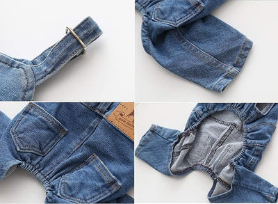 Pet Clothes Elastic Jeans Overalls Comfortable Washed Denim Cute Style for Puppy (L)