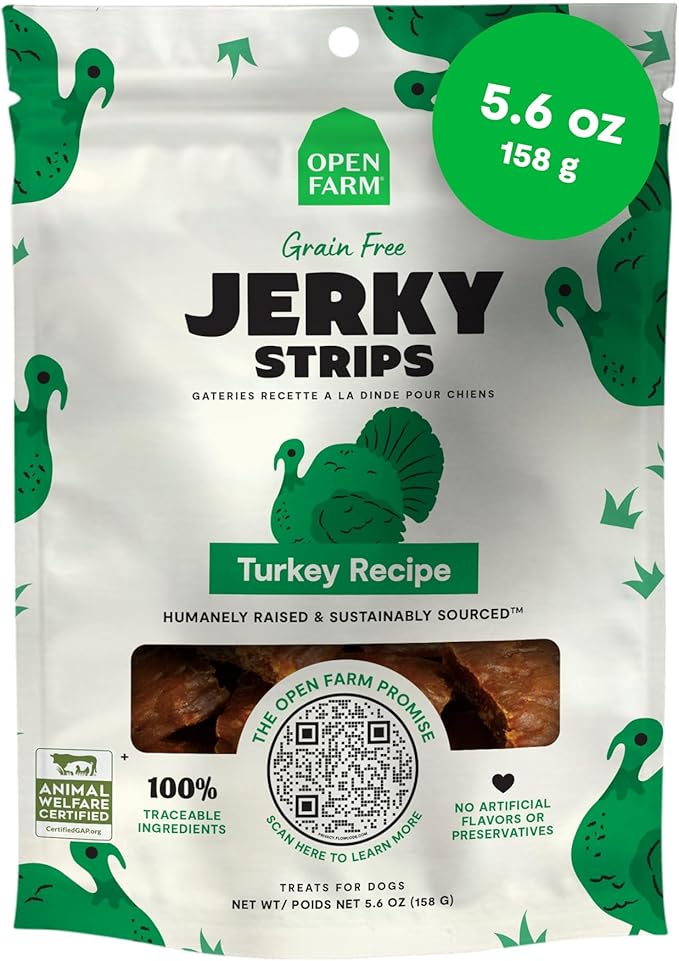 Dog Jerky Treats, Soft & Chewy Oven-Baked Jerky Strips Made with Ethically & Sustainably Sourced Ingredients, Protein Packed Dog Treats, Grain-Free Turkey Recipe, 5.6oz Pouch