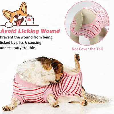 2 Packs Breathable Cotton Dog Recovery Suit for After Neuter Spay Abdominal Wounds Protector, Professional Anti-Licking Onesies for Male Female Pets Surgery Bandages, S Textured Pinky White