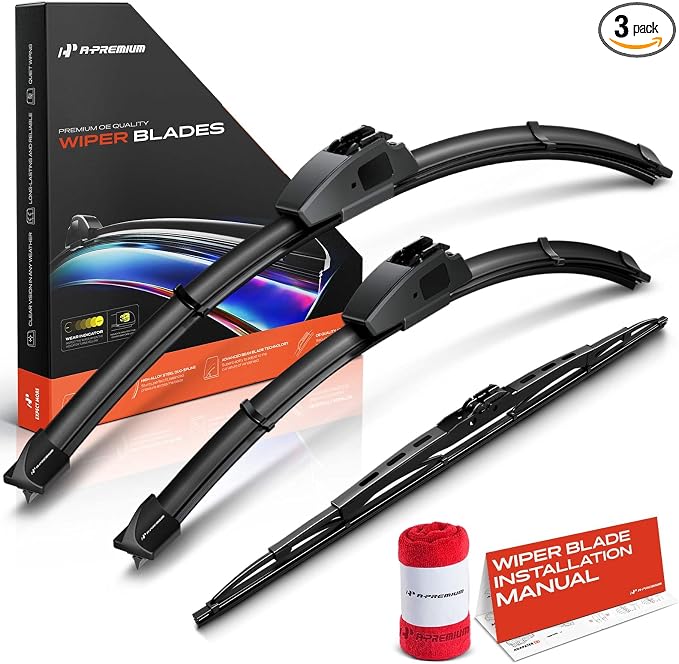 A-Premium 22"+18"+19" Windshield Wiper Blades with Wear Indicator & Towel | Compatible with Acura Integra 1994-2001, Front Rear Wipers Blade Set for Hook/Hook Arm Connector, Pack of 3