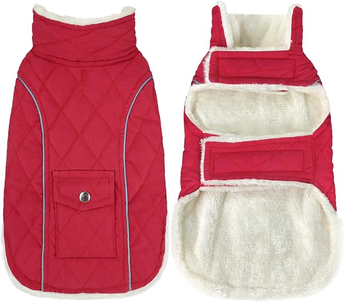 Malier Dog Winter Coat, Windproof Dog Cold Weather Coats with Real Pocket, Winter Extra Warm Pet Coat Fleece Jacket Reflective Clothes for Small Medium Large Dogs and Puppy (Red, XX-Large)