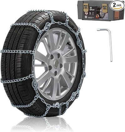 Snow Chains for Pickup Trucks, SUVs, Light Trucks, Heavy Duty Quick Fit & Easy Installation, Reusable Emergency CAM Tightener Tire Traction Chain, Set of 2 (HPC1146)