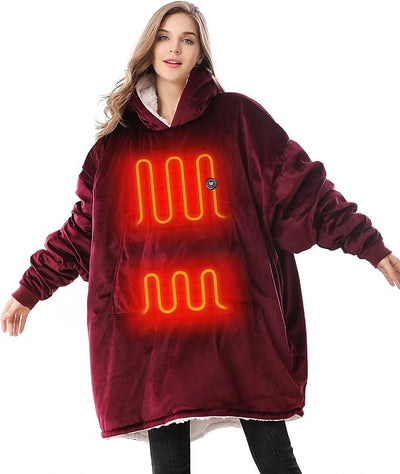 Venustas Heated Blanket Hoodie with Battery Pack, Unisex Oversized Sherpa Wearable Sweatshirt for Women & Men
