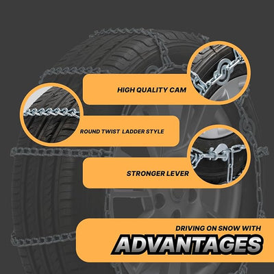 Snow Chains for Pickup Trucks, SUVs, Light Trucks, Heavy Duty Quick Fit & Easy Installation, Reusable Emergency CAM Tightener Tire Traction Chain, Set of 2 (HPC1142)