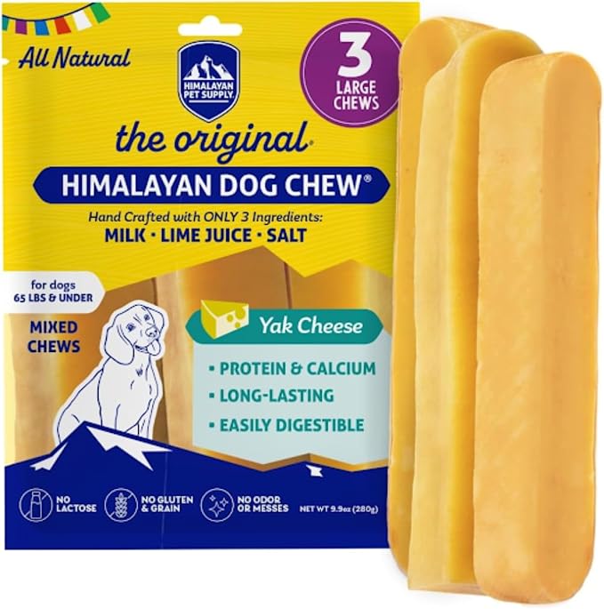 Original Yak Cheese Dog Chews, The Better-For-You Chew, 100% Natural, Long Lasting, Healthy Safe Dog Treats, Lactose & Grain Free, Protein Rich, For Dogs 65 Lbs & Smaller, 3-Count