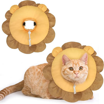 BEAUTYZOO Cat Cone Collars Soft, Cat Recovery E Collars After Surgery to Stop Licking, Adjustable Elizabeth Circle Collar Cute Pet Donut Pillow for Cats Kitten Small Dogs, Lion S