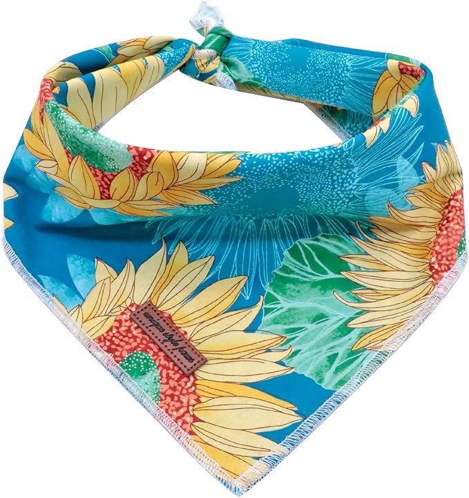 Unique style paws Dog Bandana, Sunflower Print 1PC Washable Square Dog Scarfs for Small Medium Large Dogs Adjustable Dogs Bib Scarfs for Girl or Boy Dogs