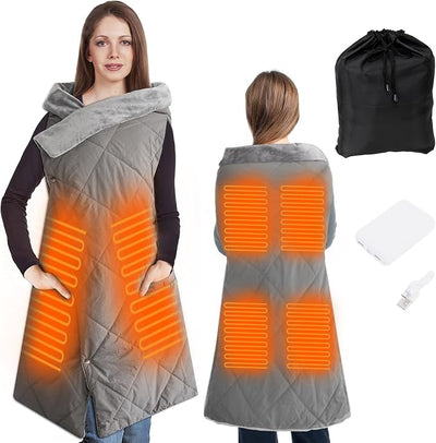 Outdoor Heated Blanket, Fast Heating Wearable Blanket, Cordless Portable Electric Heating Shawl for Outdoors, USB Heated Throw Blanket