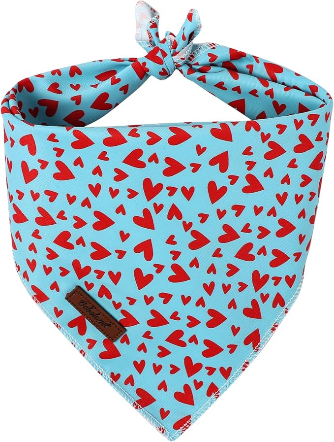 Valentines Dog Bandana - Soft Blue Heart Dog Neck Scarf, Cute Pet Bib for Medium Large Dogs, Valentine Photo Dogs Cats Prop for Daily Use Parties & Pet Photography L