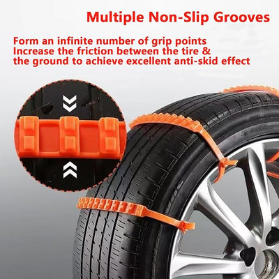 2025 Reusable Anti Skid Snow Tire Chains Car Winter Wheels Chain Universal Cable Tire Belts,10 Pack Orange Non-Slip Zip Tie Tires Chain Emergency for Auto Pickup Trucks Suv