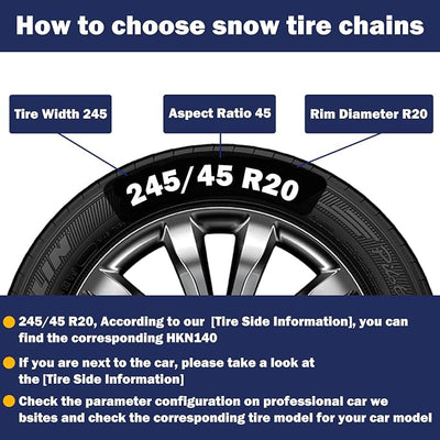NEOCHIAEVO Auto Tightening Snow Chains Tire Chains, 1-Minute Quick Install, Universal Fit for Car/SUV/Pickup Truck, Multi-Weather Emergency Traction, Set of 2 - HKN100