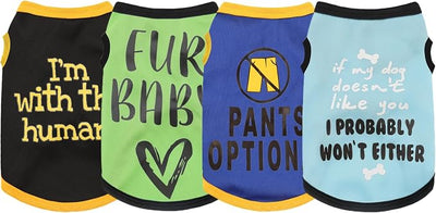 Elevate Your Pet's Seasonal Style with Playful Panache: 4-Piece Set of Dog Shirts Featuring Hilarious Printed Patterns for Airy Comfort in Summer and Fall Classic Set 2 X-Small