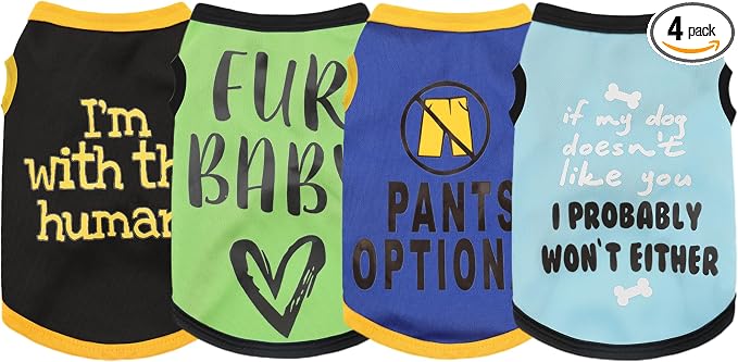 Elevate Your Pet's Seasonal Style with Playful Panache: 4-Piece Set of Dog Shirts Featuring Hilarious Printed Patterns for Airy Comfort in Summer and Fall Classic Set 2 Medium
