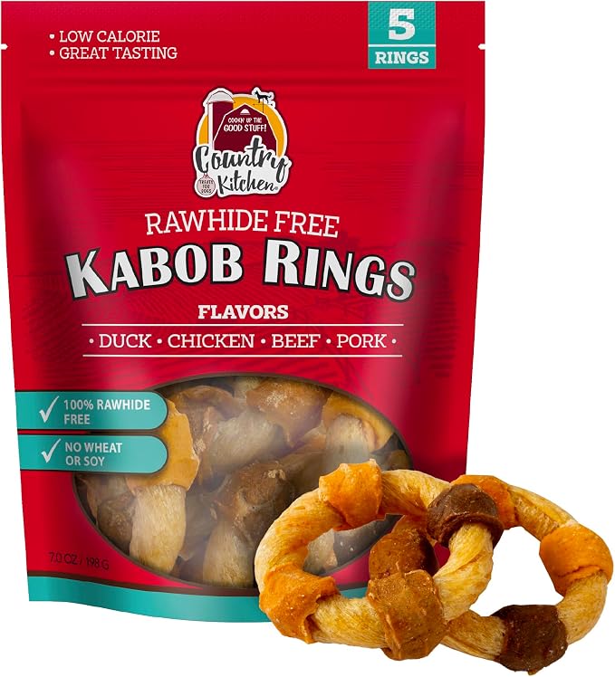 Rawhide Free Kabob Rings 4 Flavor Protein Variety Dog Chews, Made with Real Chicken, Beef, Pork, and Duck, 5 Count