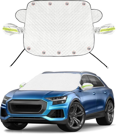 Magnetic Car Windshield Cover for Ice and Snow 4 Layers Automotive Windshield Snow Covers 9 Magnetic Anti Frost Guard for Most Cars SUVs Trucks Pickup (65"x50")
