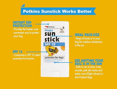 Petkin Dog Sunscreen Sunstick, 2 Pack – Sunscreen for Dogs and Puppies, SPF 15 – Simply Rub on Anytime for Instant Sun Protection – Vanilla Coconut Scent, .5 oz Net Weight – Ideal for Travel