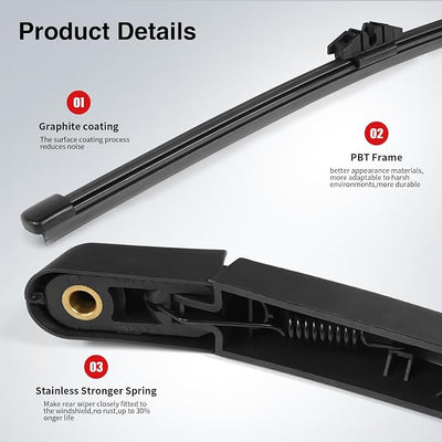 OTUAYAUTO Rear Wiper Arm Blade Replacement for Ford Escape 2013-2023 Explorer 2011-2023, Lincoln MKX MKC 2015-2019 Rear Windshield Back Wiper Set OEM BB5Z17526-C