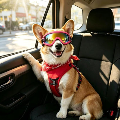 Enjoying Dog Sunglasses Medium Breed, UV Protection Dog Goggles for Medium-Small Dogs, Windproof Dust-Proof, Dog Eye Protection for Outside Cycling Driving, Adjustable Straps, Pink