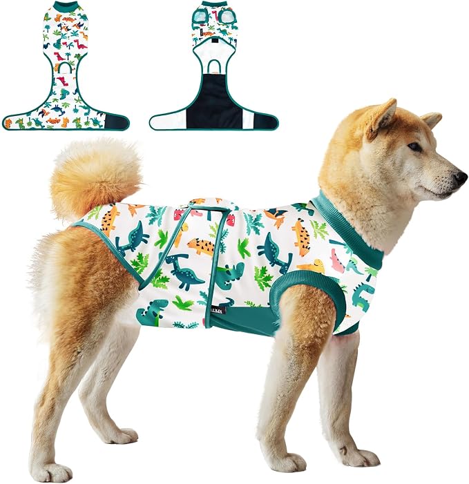 Dog Surgery Recovery Suit,Female Male Dog Onesie for Spay Neuter,Substitute E-Collar & Cone,Anti-Licking Breathable Onesie for Small Medium Large Dogs,Dinosaur L