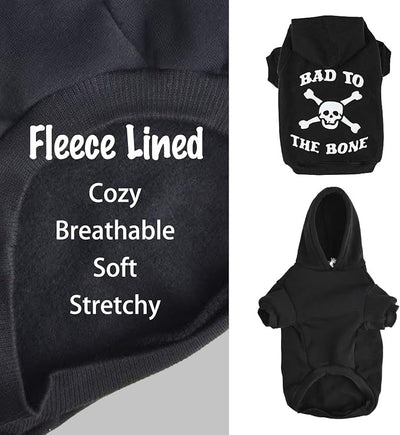 EXPAWLORER Dog Hoodie - Bad to THE Bone Lettered Dog Sweatshirt with Hood, Dog Clothes in Fall Cold Winter Sweater with Built-in Dog Lead Hole, Pet Warm Outfit for Cats and Small to Large Dogs, M