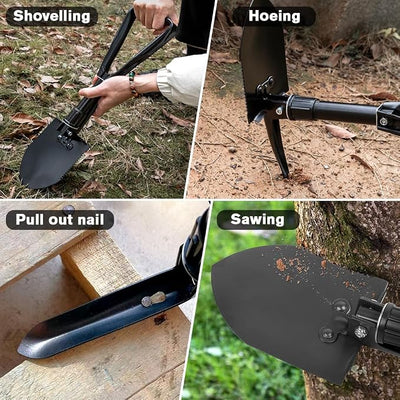Folding Shovel - 24'' Lightweight Digging Shovel High Carbon Steel Portable Digging Trowels for Outdoor Camping Backpacking Hiking Car EmergencHome Garden (Dark Black
