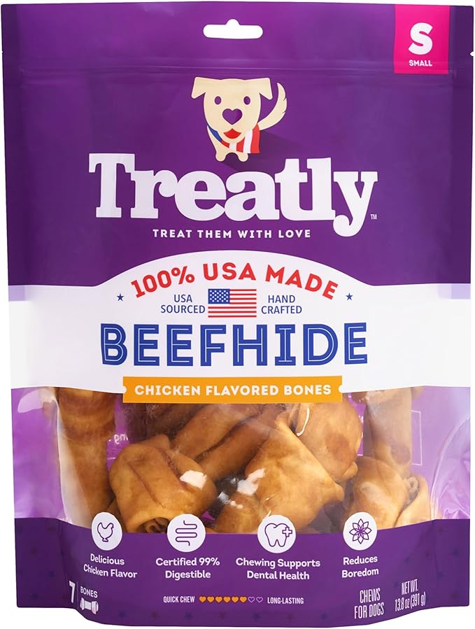 USA Beefhide Bones 5-6" Dog Chew Treats - Chicken Flavor, 7 Count/1 Pack