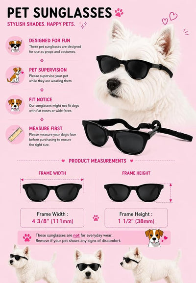 G006 Dog Pet Retro 80s Costume Sunglasses for Small Breed (Black)