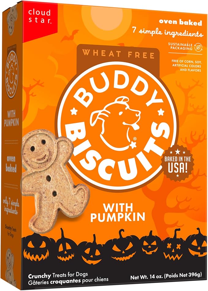 Buddy Biscuits Crunchy Wheat Free Halloween Dog Treats with Pumpkin, 14 oz. Box