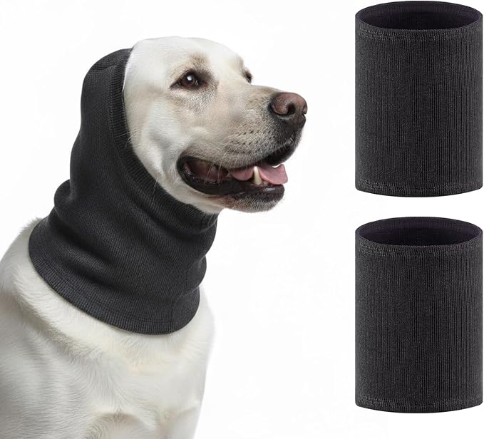 Dog Head Wrap, 2 PCS Soft Elastic Dog Ear Cover, Muffs Noise Protection, Anxiety Relief and Calming Pet, No Flap Ear Wrap for Grooming, Force Drying, Fireworks (Boxed, Grey, L)