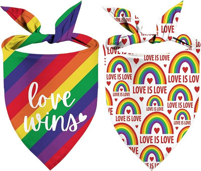 Pride Dog Bandanas Puppy Scarf - LGBT Rainbow Dog Outfits - 2 Pcs Adjustable Triangle Double-Layer Reversible Pet Bandanas for Small Medium Large Dogs Cats