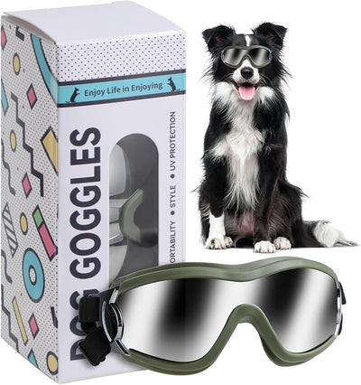 Dog Sunglasses Goggles, UV Wind Dust Fog Protection Pet Glasses Eye Wear Protection with Adjustable Strap for Medium or Large Dog (Green)