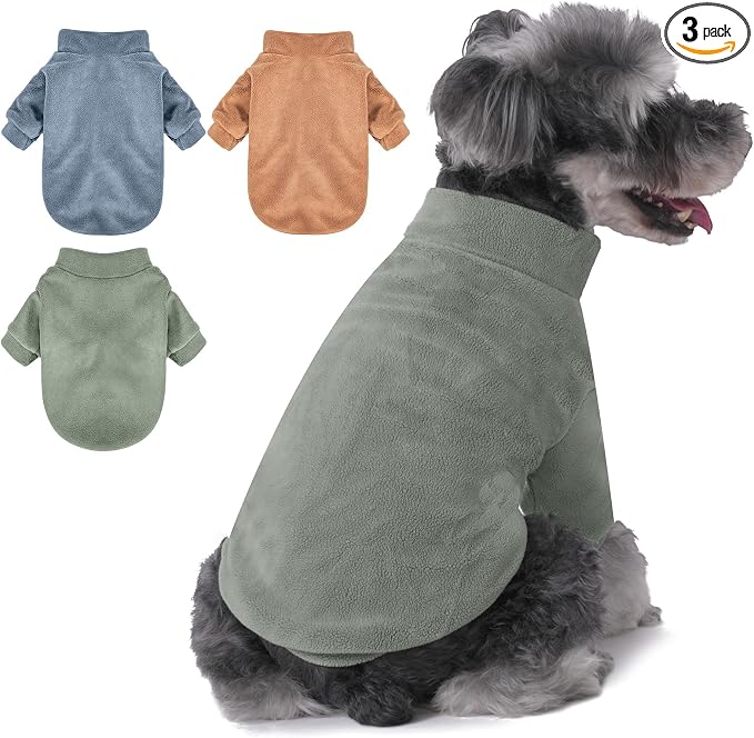 GYALAPERI Dog Sweater, 3 Pack Dog Sweaters for Small Dogs Girl Boy, Ultra Soft Warm Puppy Clothes Dog Coat for Winter (Lt Blue+Olive+Brown, X-Small)