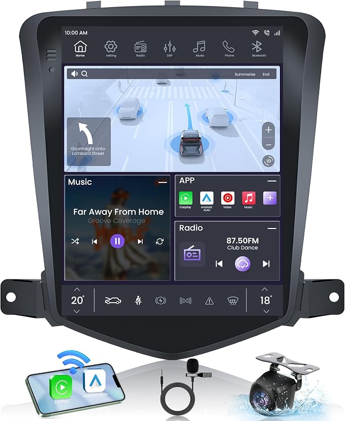 8 Core 4G RAM 64G ROM Car Radio for Chevrolet Chevy Cruze 2009-2015: Upgrade HD Touch Screen Replacement Stereo Wireless Carplay Android Auto Bluetooth 5.0 GPS 5G WiFi SWC AM FM DSP