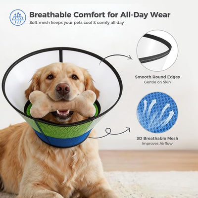 Avont Dog Cone Collar After Surgery, Alternative Adjustable Elizabeth Cone for Medium Large Dogs, Comfy Breathable Pet Recovery Collar to Stop Licking -Blue(L)