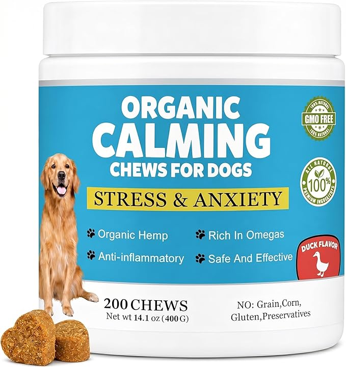 Calming Chews for Dogs, Dog Calming Treats with Melatonin, Stress & Anxiety Relief, Relaxation Aid for Travel, Vet Visits, Fireworks, Storms & Separation, Duck Flavor, 200 Soft Chews