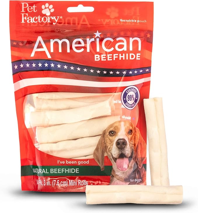 American Beefhide 3-3.5" Mini Rolls Dog Chew Treats - Natural Flavor, 14 Count/1 Pack