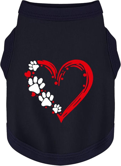 Discover Cozy Sleeveless Canine Wear: Soft, Lightweight, and Breathable Cotton Dog Shirt Featuring Heart and Paw Graphics. Vest Tank Top is Ideal for Small, Medium, and Large Breeds Dark Blue S
