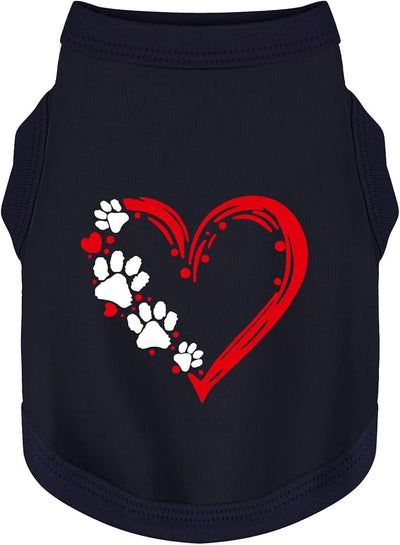 Discover Cozy Sleeveless Canine Wear: Soft, Lightweight, and Breathable Cotton Dog Shirt Featuring Heart and Paw Graphics. Vest Tank Top is Ideal for Small, Medium, and Large Breeds Dark Blue 4XL