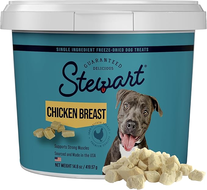 100% Chicken Breast Dog Treats, 14.8 oz Tub, ~280 Pieces, Freeze Dried Raw, Single Ingredient, 74% Protein Training Treats or Meal Topper, Grain Free, Gluten Free